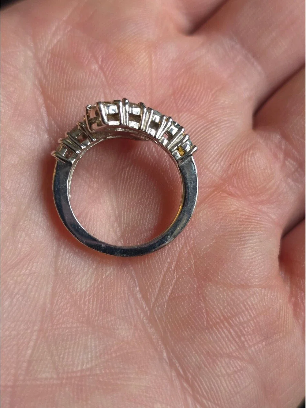 Vintage 1980's Silver Tone Bypass Ring with Clear Rhinestones Sz 6